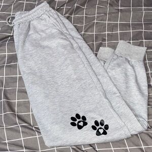 Gray Sweatpants with Paw Print Design